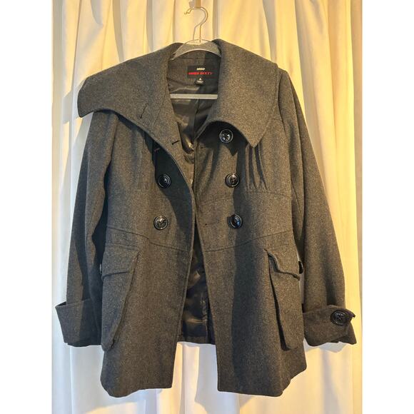 Miss Sixty Grey Wool Pea Coat Size Large - Picture 3 of 7